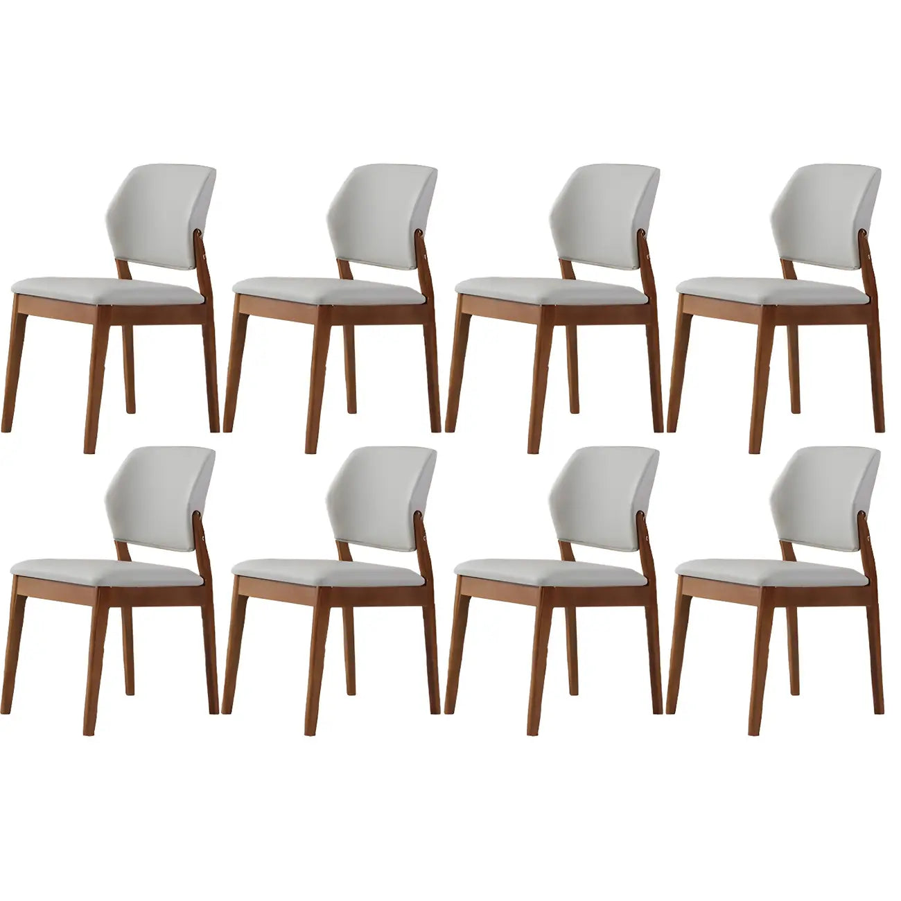 Modern Wood Faux Leather Beige Low Back Dining Chair