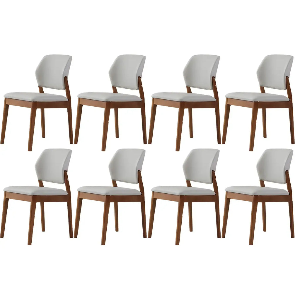 Modern Wood Faux Leather Beige Low Back Dining Chair