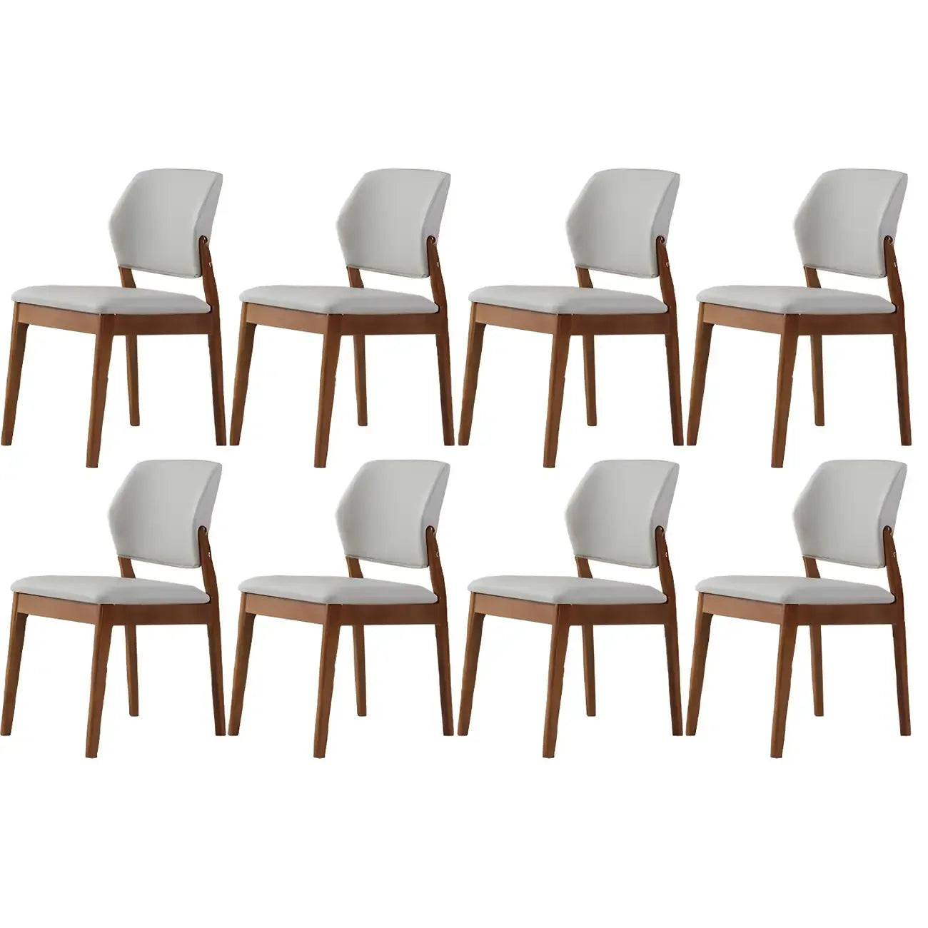 Modern Wood Faux Leather Beige Low Back Dining Chair