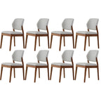 Modern Wood Faux Leather Beige Low Back Dining Chair