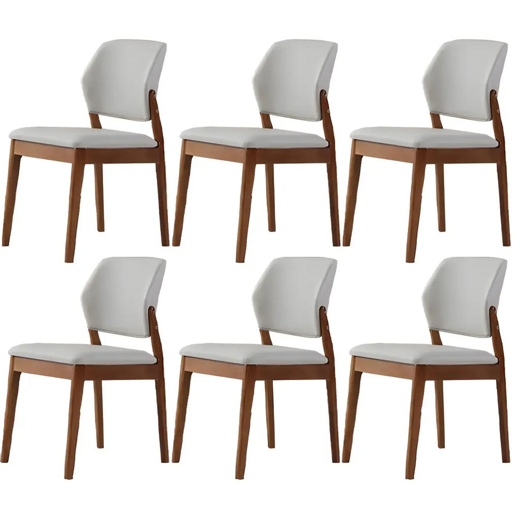 Modern Wood Faux Leather Beige Low Back Dining Chair