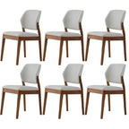 Modern Wood Faux Leather Beige Low Back Dining Chair