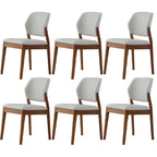 Modern Wood Faux Leather Beige Low Back Dining Chair