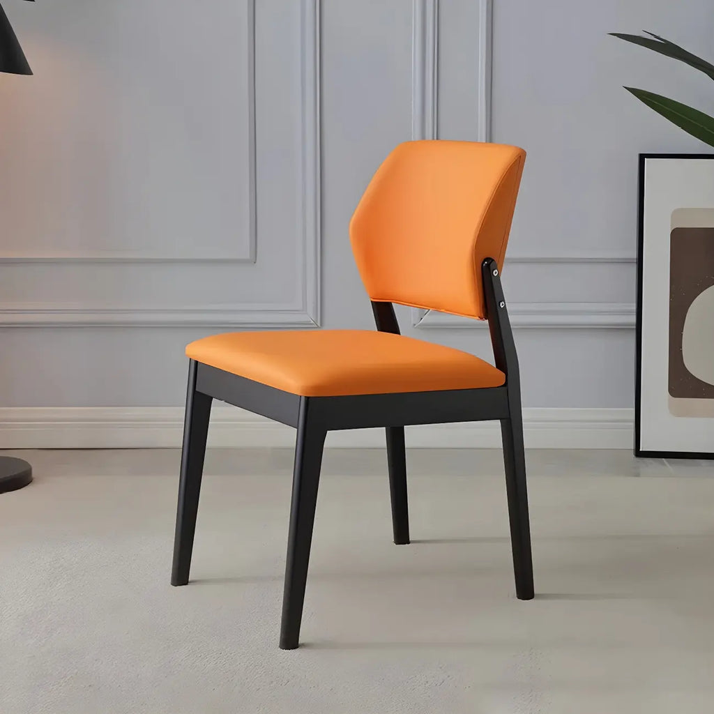 Modern Wood Faux Leather Beige Low Back Dining Chair