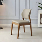 Modern Wood Faux Leather Beige Low Back Dining Chair