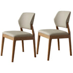 Modern Wood Faux Leather Beige Low Back Dining Chair