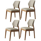 Modern Wood Faux Leather Beige Low Back Dining Chair