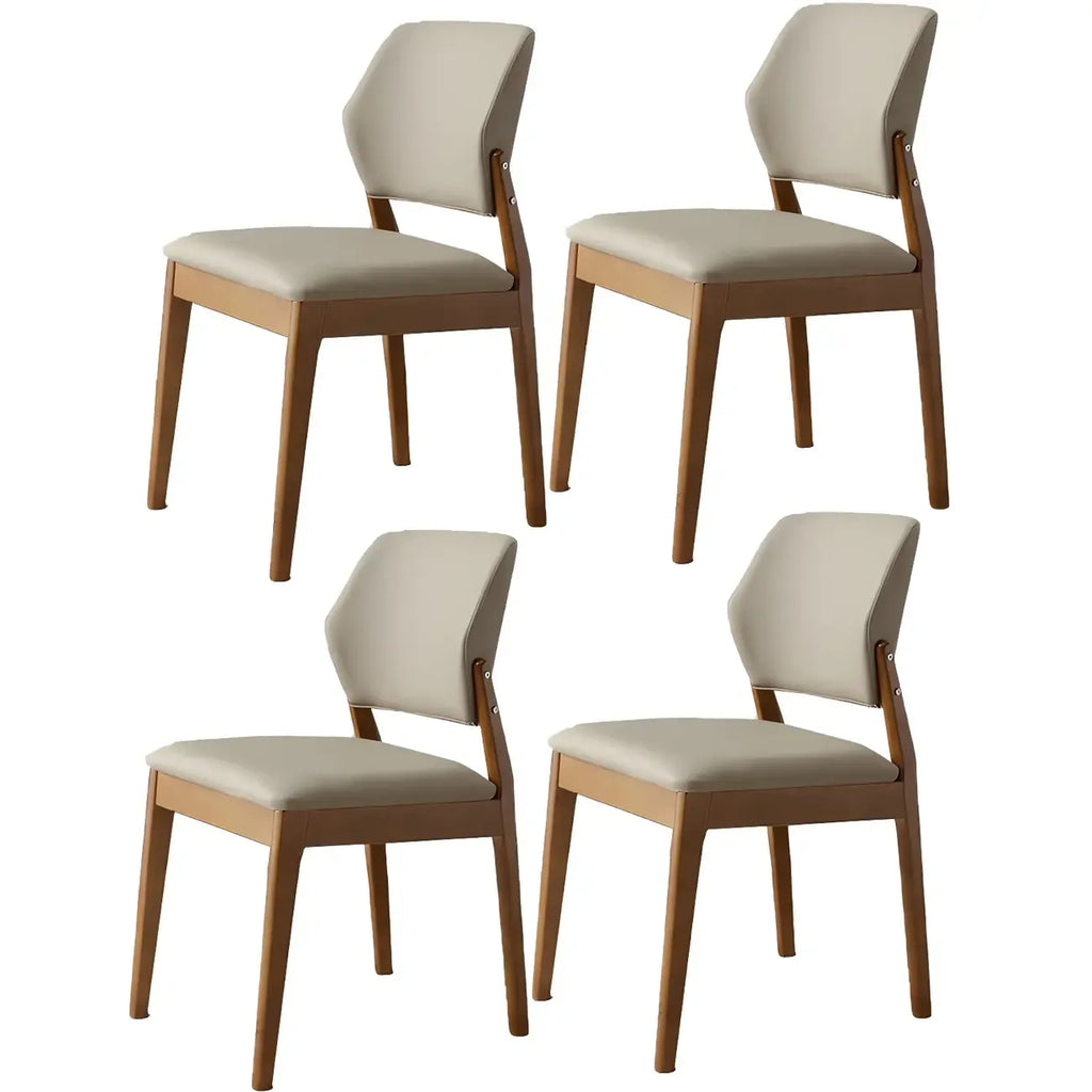 Modern Wood Faux Leather Beige Low Back Dining Chair