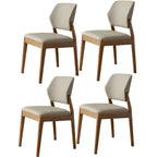Modern Wood Faux Leather Beige Low Back Dining Chair