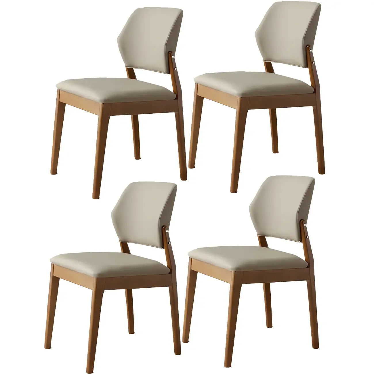 Modern Wood Faux Leather Beige Low Back Dining Chair