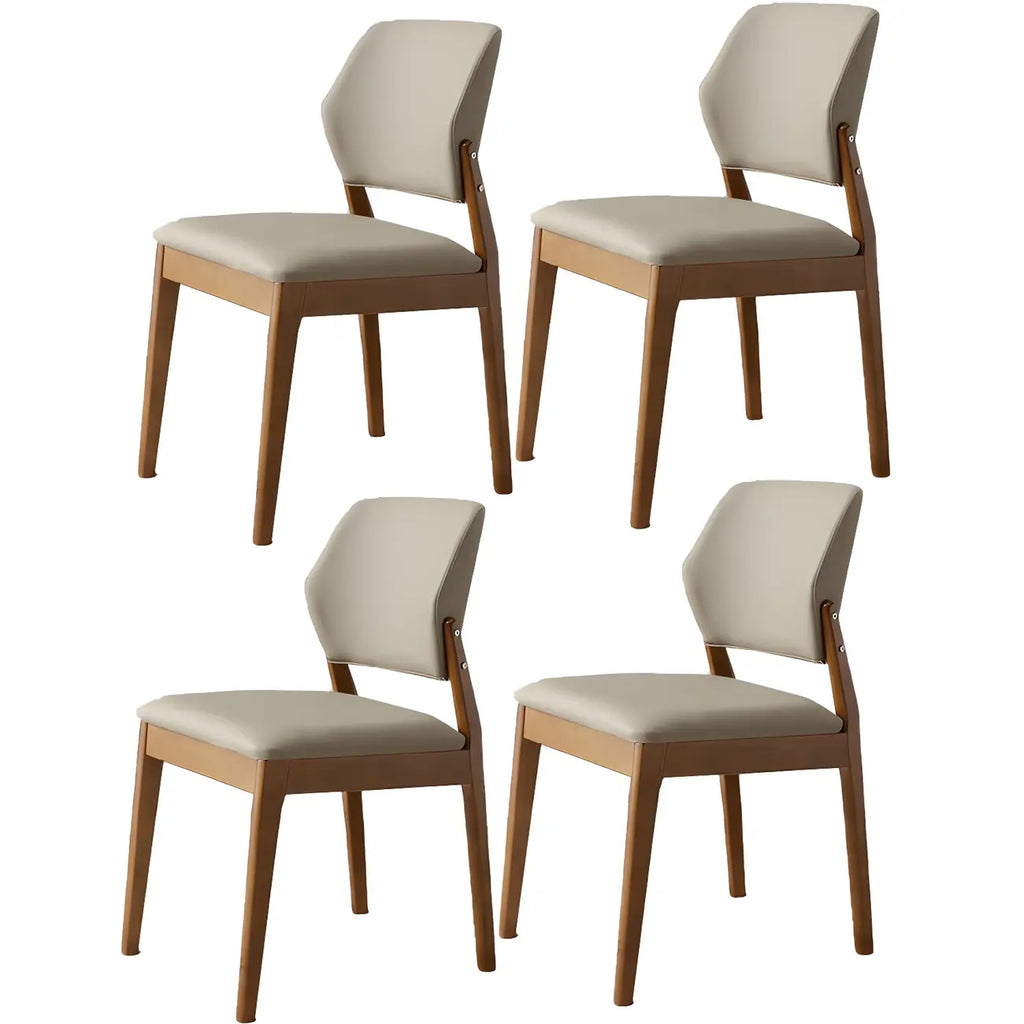 Modern Wood Faux Leather Beige Low Back Dining Chair