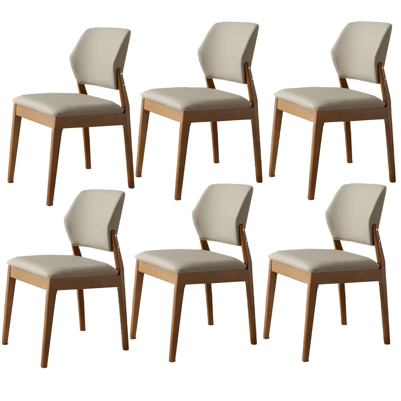 Modern Wood Faux Leather Beige Low Back Dining Chair