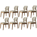 Modern Wood Faux Leather Beige Low Back Dining Chair