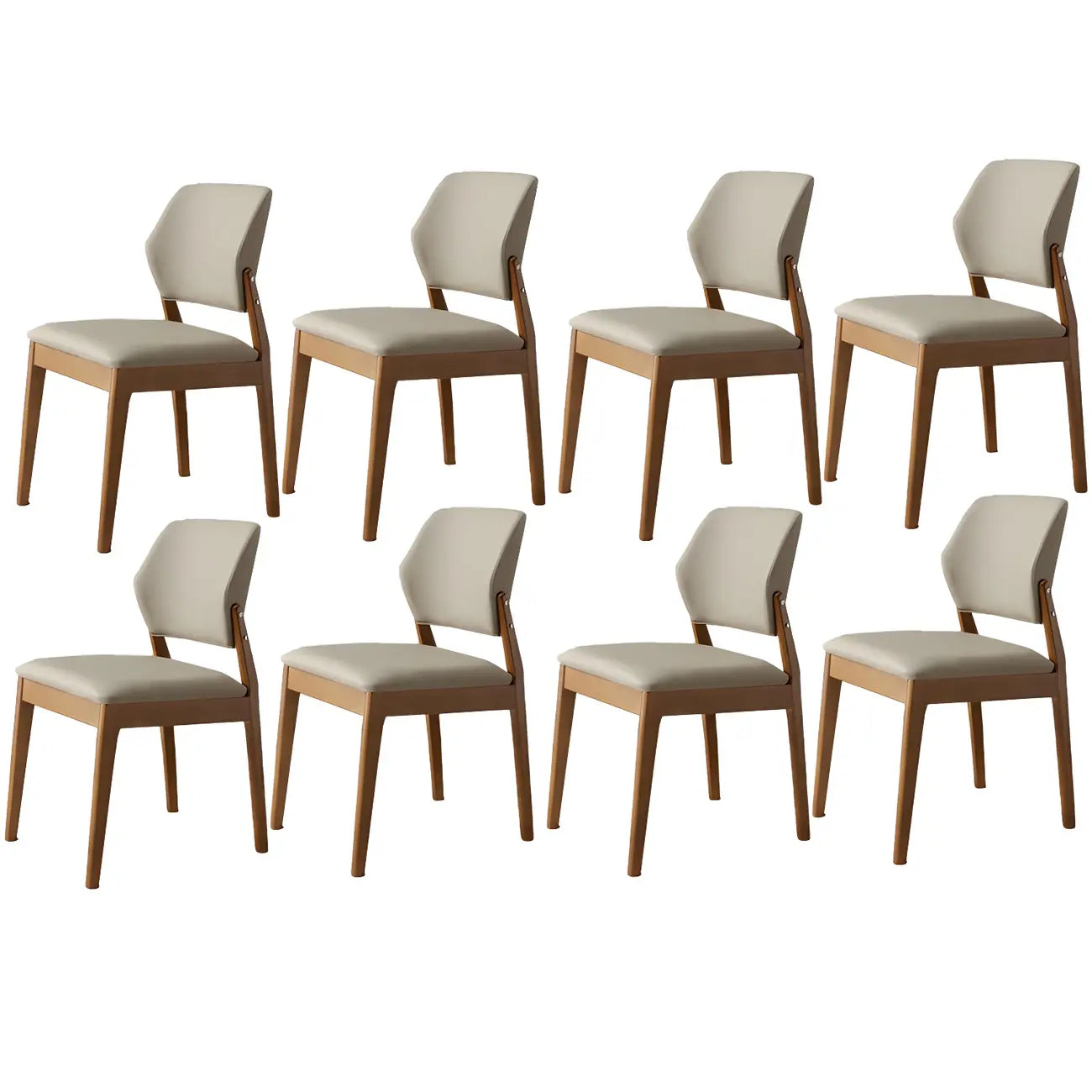 Modern Wood Faux Leather Beige Low Back Dining Chair