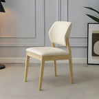 Modern Wood Faux Leather Beige Low Back Dining Chair