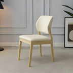 Modern Wood Faux Leather Beige Low Back Dining Chair