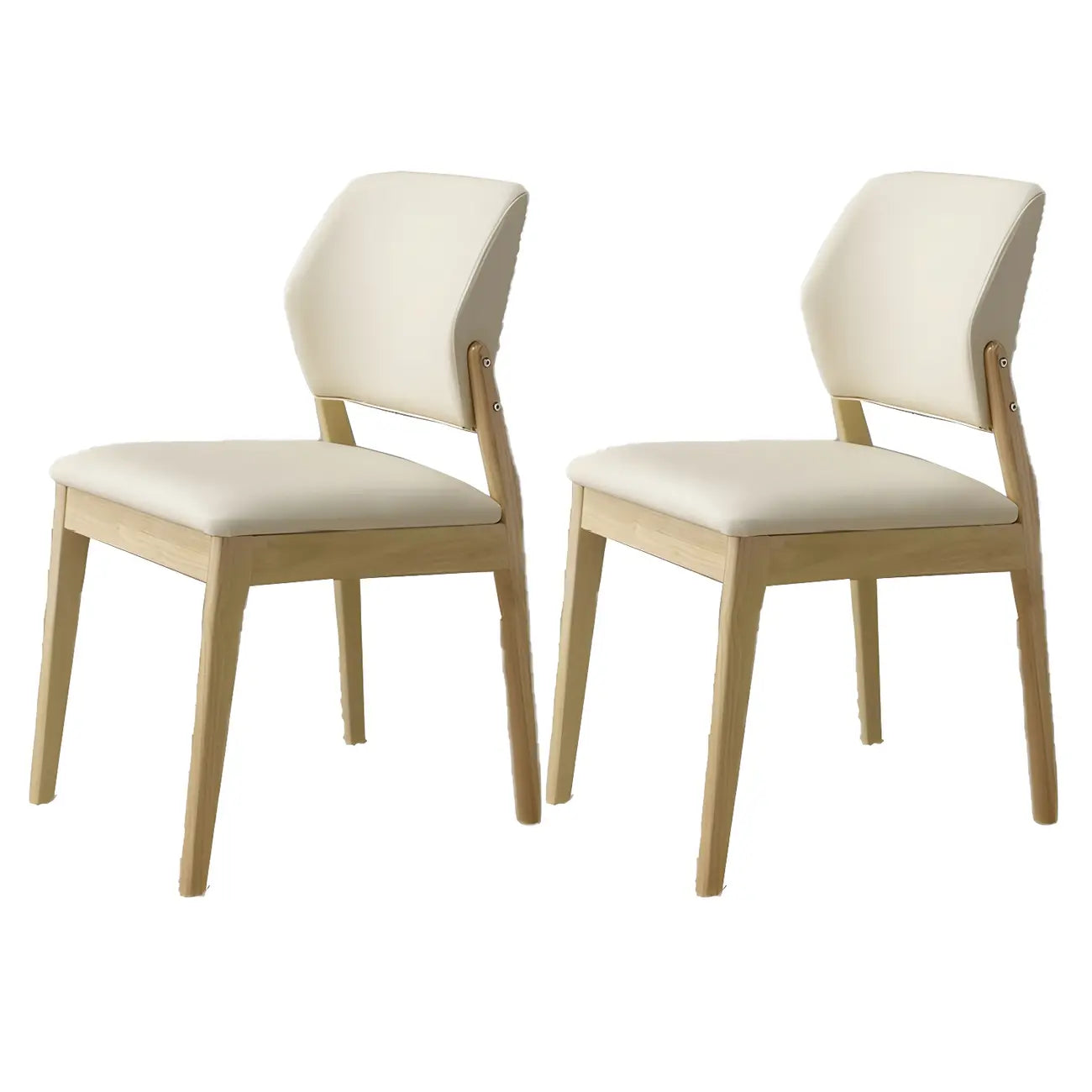 Modern Wood Faux Leather Beige Low Back Dining Chair