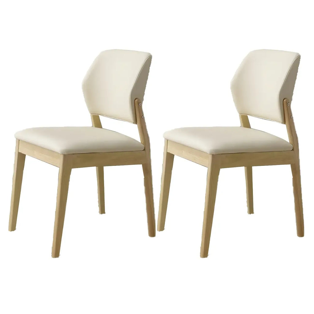 Modern Wood Faux Leather Beige Low Back Dining Chair