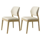 Modern Wood Faux Leather Beige Low Back Dining Chair
