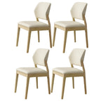 Modern Wood Faux Leather Beige Low Back Dining Chair