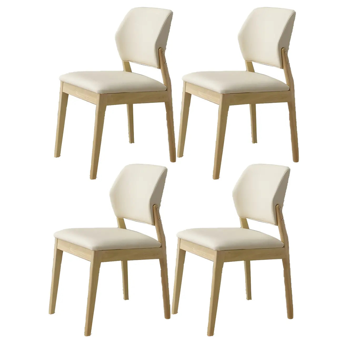 Modern Wood Faux Leather Beige Low Back Dining Chair