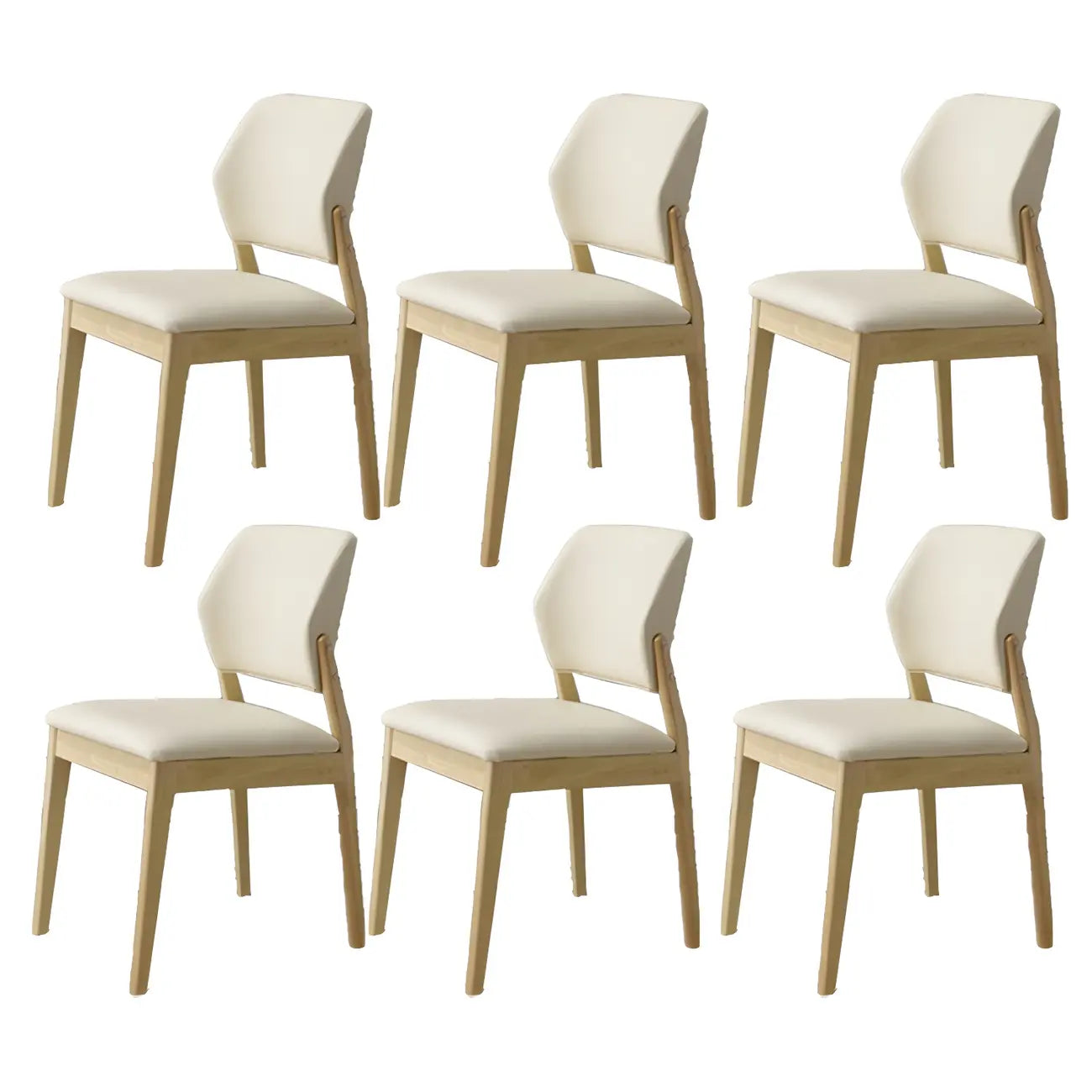 Modern Wood Faux Leather Beige Low Back Dining Chair