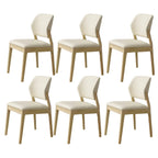 Modern Wood Faux Leather Beige Low Back Dining Chair