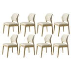 Modern Wood Faux Leather Beige Low Back Dining Chair