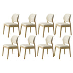 Modern Wood Faux Leather Beige Low Back Dining Chair