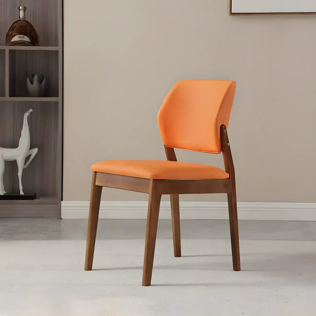 Modern Wood Faux Leather Beige Low Back Dining Chair