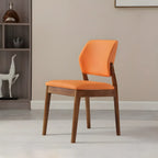 Modern Wood Faux Leather Beige Low Back Dining Chair