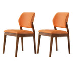 Modern Wood Faux Leather Beige Low Back Dining Chair