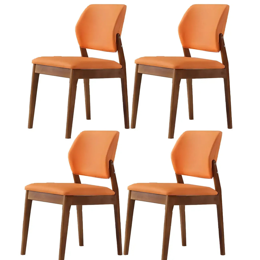 Modern Wood Faux Leather Beige Low Back Dining Chair