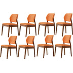 Modern Wood Faux Leather Beige Low Back Dining Chair