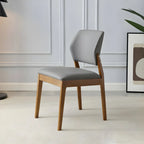 Modern Wood Faux Leather Beige Low Back Dining Chair
