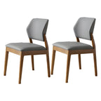 Modern Wood Faux Leather Beige Low Back Dining Chair