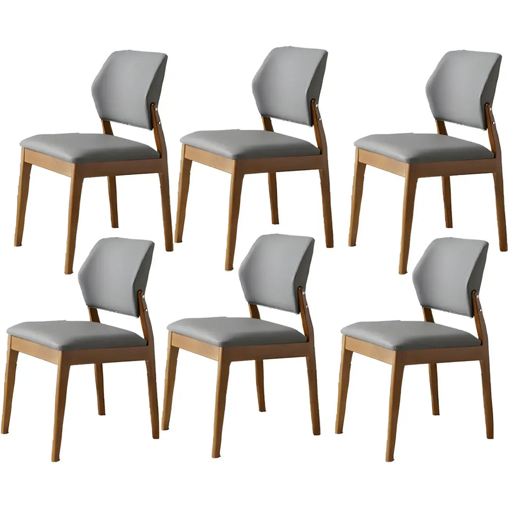 Modern Wood Faux Leather Beige Low Back Dining Chair