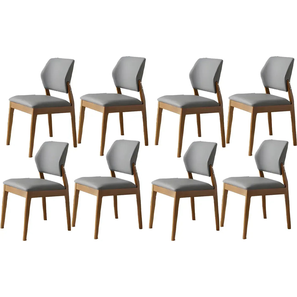 Modern Wood Faux Leather Beige Low Back Dining Chair