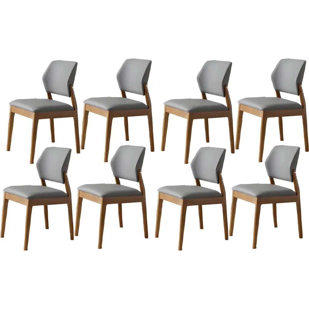 Modern Wood Faux Leather Beige Low Back Dining Chair