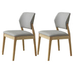 Modern Wood Faux Leather Beige Low Back Dining Chair