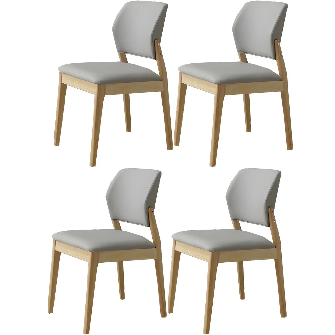 Modern Wood Faux Leather Beige Low Back Dining Chair