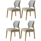 Modern Wood Faux Leather Beige Low Back Dining Chair