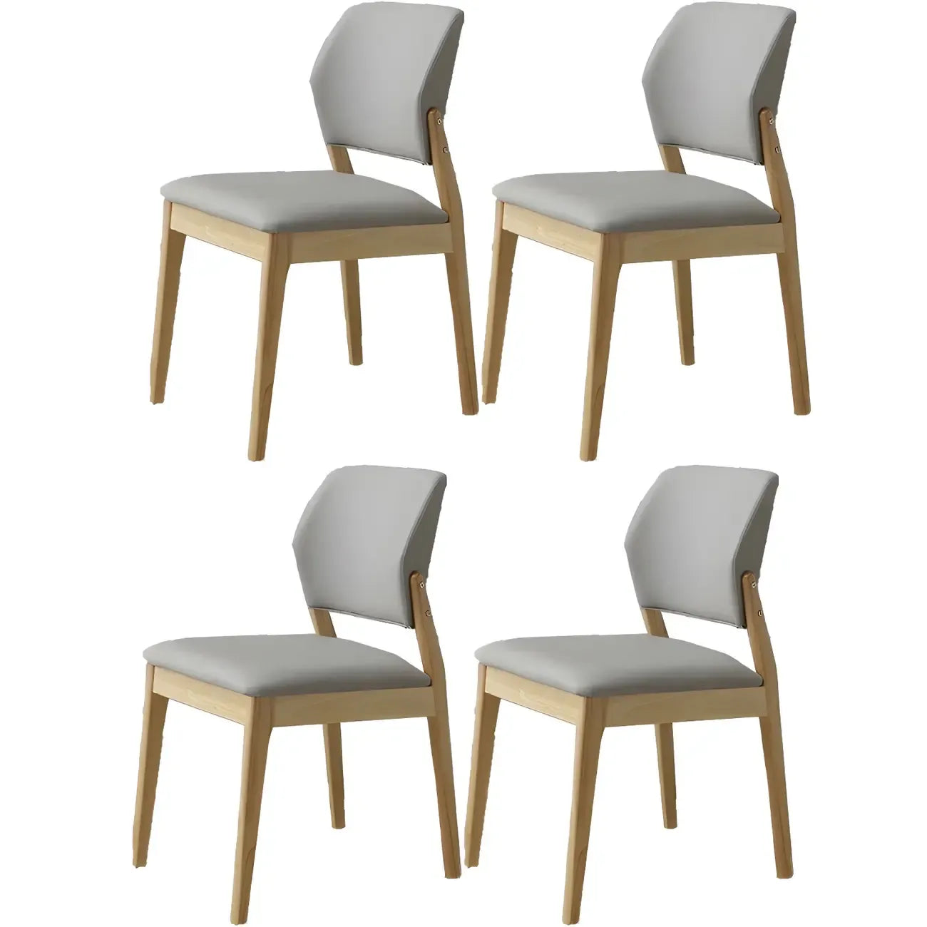 Modern Wood Faux Leather Beige Low Back Dining Chair