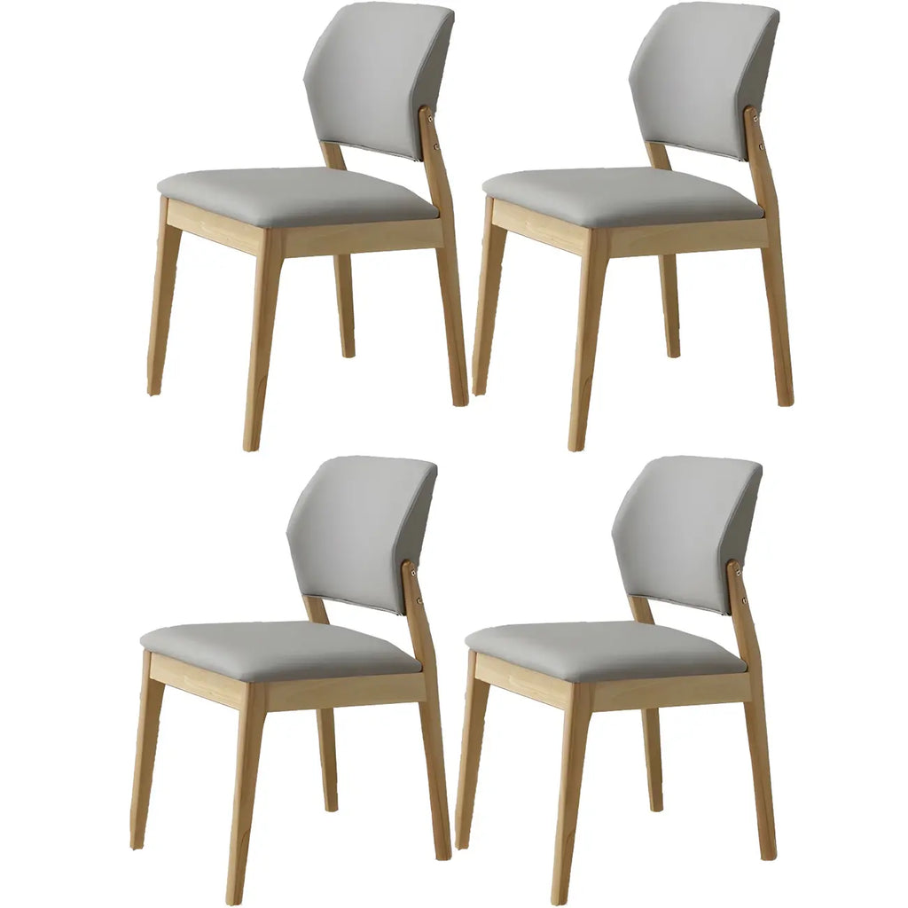 Modern Wood Faux Leather Beige Low Back Dining Chair