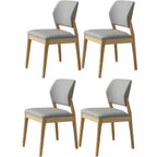 Modern Wood Faux Leather Beige Low Back Dining Chair