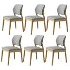 Modern Wood Faux Leather Beige Low Back Dining Chair