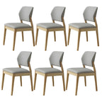 Modern Wood Faux Leather Beige Low Back Dining Chair