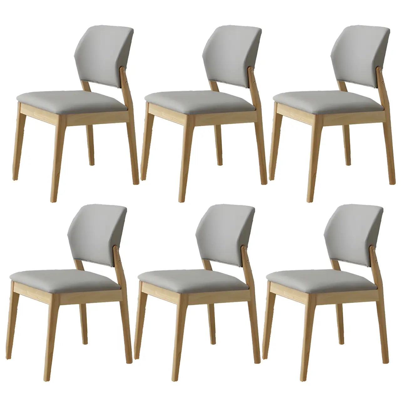 Modern Wood Faux Leather Beige Low Back Dining Chair