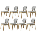 Modern Wood Faux Leather Beige Low Back Dining Chair