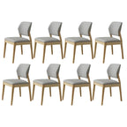 Modern Wood Faux Leather Beige Low Back Dining Chair